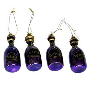 Set Of 4 Miniature Glass Wine Bottle Christmas Tree Ornaments